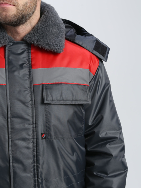 Куртка БРИГАДА NEW Оксфорд зимняя (т.серый/красный)