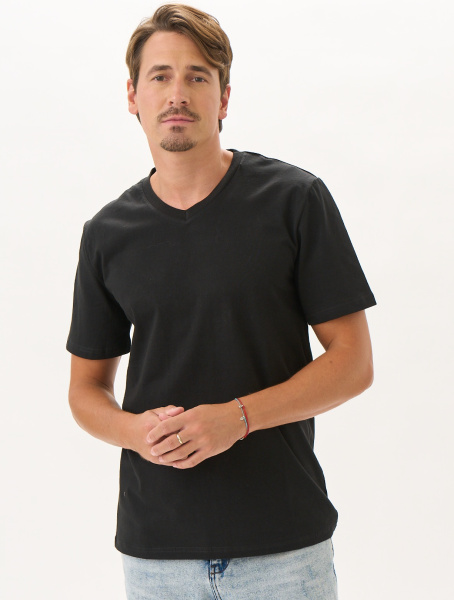 Футболка ELASTANE V-образ ворот (черный)