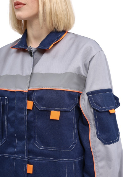 Костюм РОЛЬФ женский с БР (т.синий/св.серый/оранжевый)