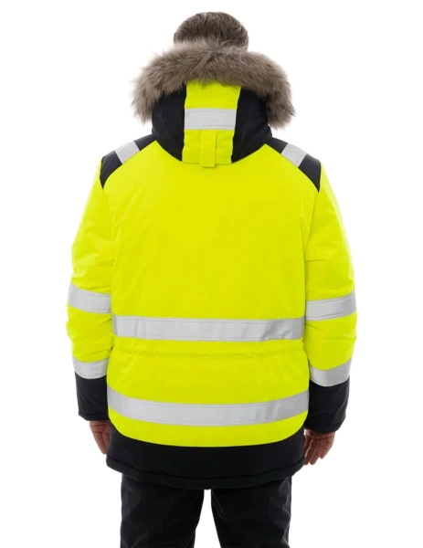 Куртка-парка BRODEKS KW 217 зимняя сигнальная c опушкой (желтый/черный)