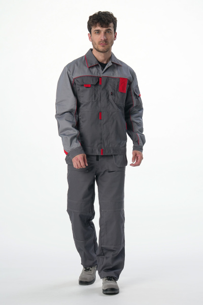 Костюм СОЮЗ-ПРОФЕССИОНАЛ-2 с ПК (т.серый/св.серый/красный)