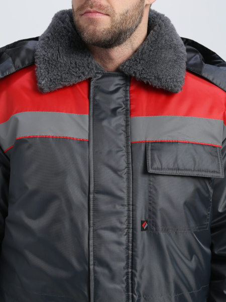 Куртка БРИГАДА NEW Оксфорд зимняя (т.серый/красный)