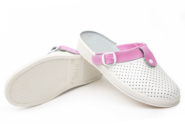 Сабо КОМФОРТ ПВХ женские нат.кожа (белый/розовый)