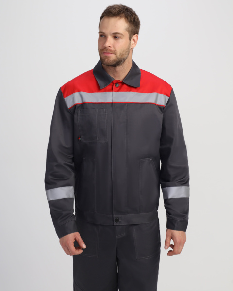 Костюм ЛИГОР-1 ПРЕМИУМ СОП с БР (т.серый/красный)