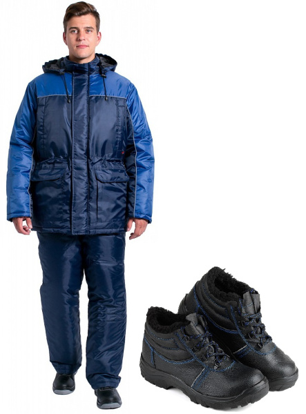 Костюм зиминий Балтика, п/к, тёмно-синий + Ботинки Лидер Л13, иск.мех