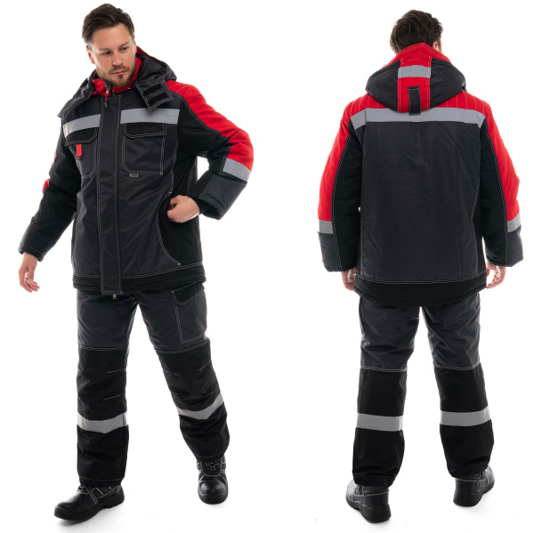 Костюм ЮКОН-МЕМБРАНА зимний с БР (т. серый/черный/красный)