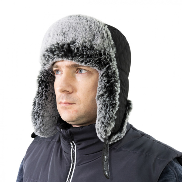 Шапка-ушанка BRODEKS EXTREME KM 109 (черный/серый мех)