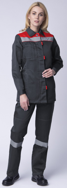 Костюм ВЕСНА-2 СОП NEW женский с ПК (т.серый/красный)