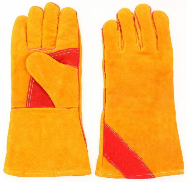 Краги спилковые с усилением и подкладкой (желтый/красный)