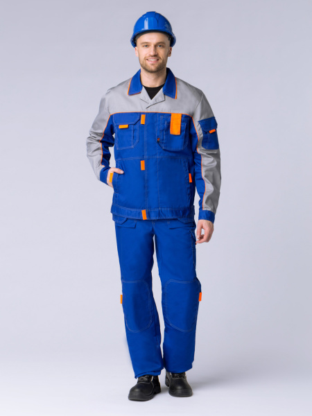 Костюм СОЮЗ-ПРОФЕССИОНАЛ-1 с БР (васильковый/св.серый/оранжевый)