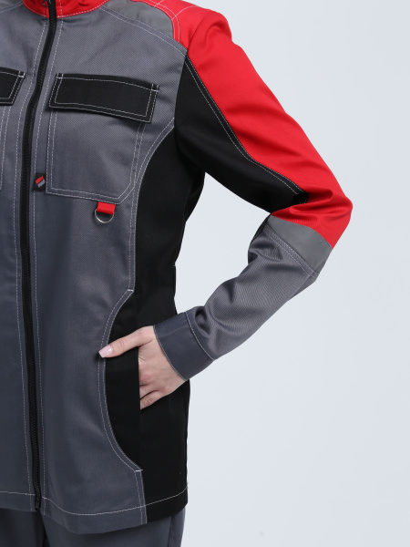 Костюм ВЕКТРОН-1 женский с БР (серый/красный/черный)