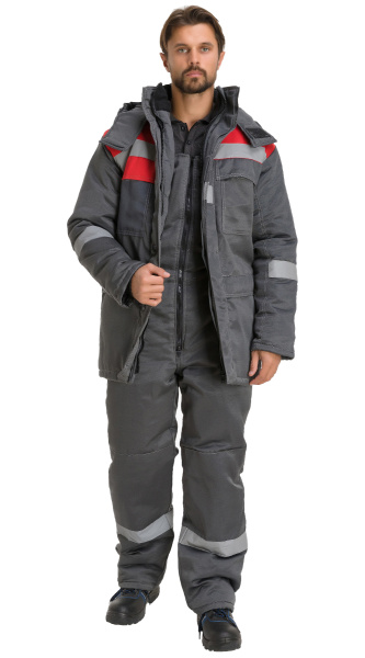 Куртка RONTA KR241 зимняя (т.серый/красный)