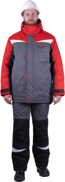 Костюм КМ-10 ЛЮКС зимний 3-4 класс c ПК (серый/красный)