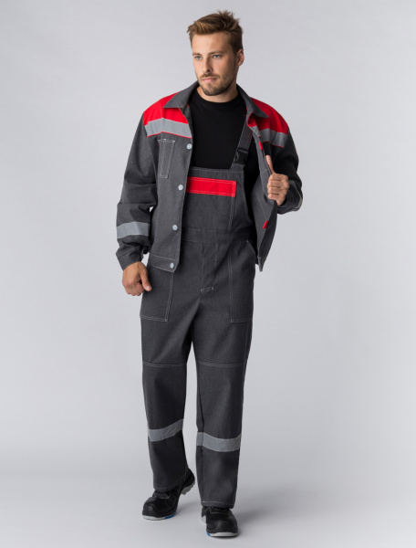 Костюм ЛИПЕЦК СОП с ПК (т.серый-меланж/красный)