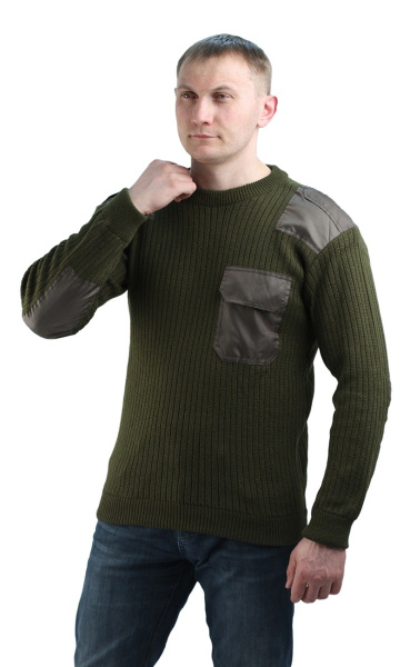 Джемпер форменный с накладками (оливковый)