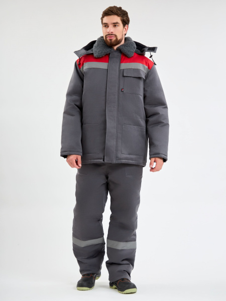 Костюм ТРУЖЕНИК-УЛЬТРА-1 СОП зимний с БР (т.серый/красный)