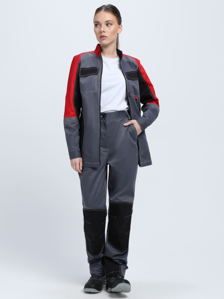 Костюм ВЕКТРОН-1 женский с БР (серый/красный/черный)