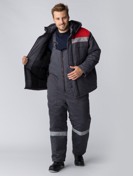 Костюм зимний Партнер NEW, п/к, темно-серый/красный