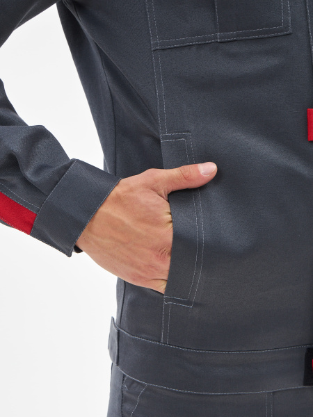 Костюм ФАВОРИТ-2 IMP усиленный с ПК (т.серый/серый/красный)