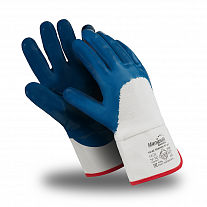 Перчатки ТЕХНИК КЧ (TN-02), джерси, нитрил частичный, крага, цвет синий