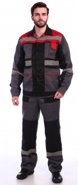 Костюм ВИВАТНЫЙ-2 с ПК (серый/черный/красный)