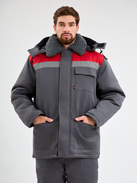 Костюм ТРУЖЕНИК-УЛЬТРА-1 СОП зимний с БР (т.серый/красный)