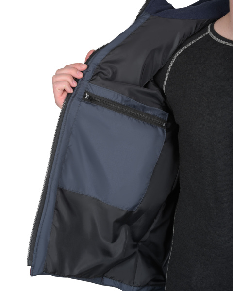 Жилет СИРИУС-УРБАН зимний с капюшоном (сине-серый/бордовый)