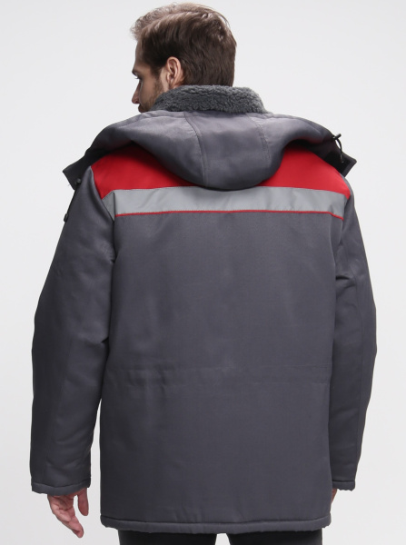 Куртка БРИГАДА NEW Смесовая зимняя (т.серый/красный)
