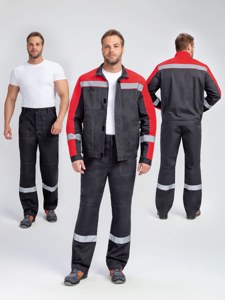 Костюм БРИГОТЕК-1 СОП с БР (т.серый/красный)