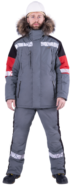 Куртка ХАЙ-ТЕК SAFETY зимняя (серый/чёрный/красный)