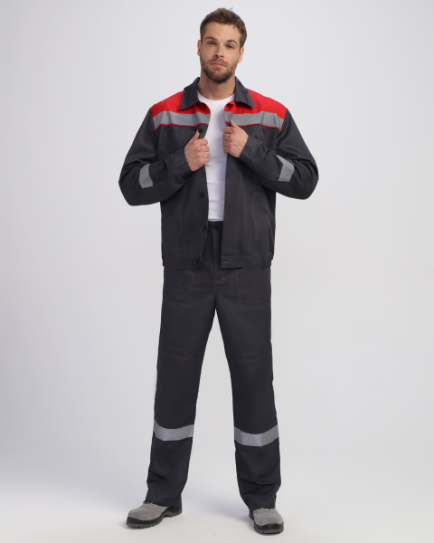 Костюм ЛИГОР-1 ПРЕМИУМ СОП К. с БР (т.серый/красный)