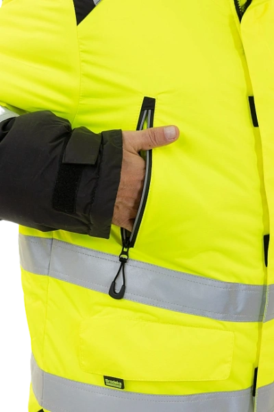 Куртка-парка BRODEKS KW 217 зимняя сигнальная c опушкой (желтый/черный)