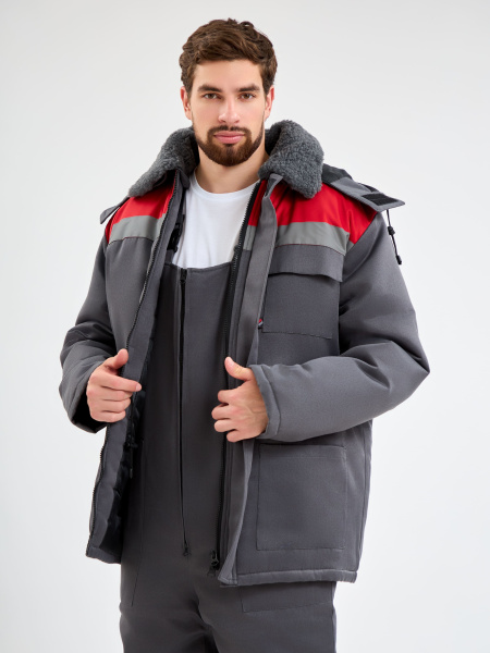 Костюм ТРУЖЕНИК-УЛЬТРА-2 СОП зимний с ПК (т.серый/красный)