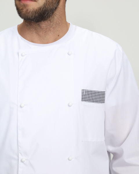 Костюм повара ШЕФ-2 (белый/черный/принт-клетка)