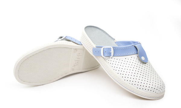 Сабо женские нат.кожа Комфорт ПВХ (белый/голубой)