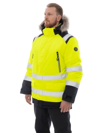 Куртка-парка BRODEKS KW 217 зимняя сигнальная c опушкой (желтый/черный)