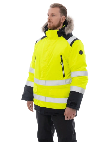 Куртка-парка BRODEKS KW 217 зимняя сигнальная c опушкой (желтый/черный)