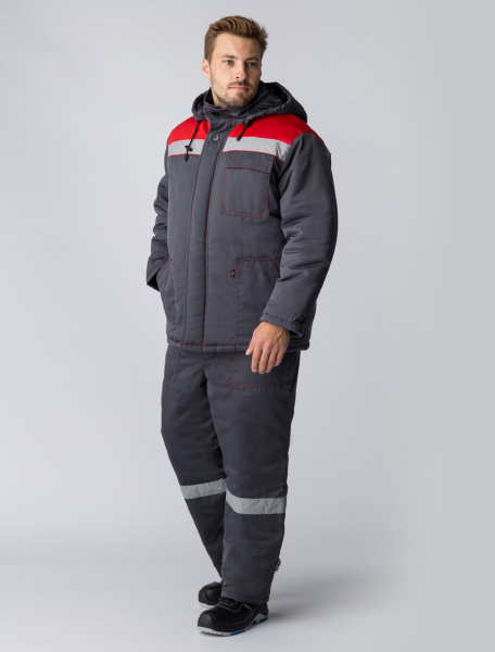 Костюм зимний Партнер NEW, п/к, темно-серый/красный