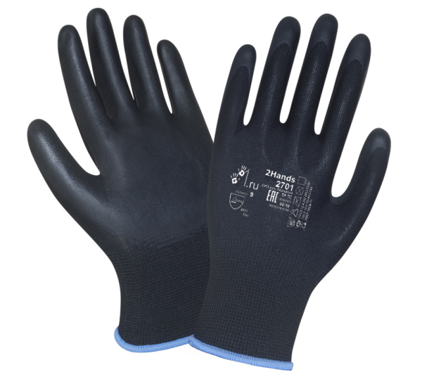 Перчатки 2Hands Air 2701BLK трикотажные (нейлон) с вспененным нитриловым покрытием (черный)