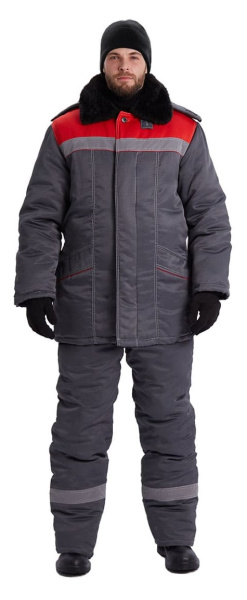 Костюм ВЬЮГА зимний с ПК (т.серый/красный)
