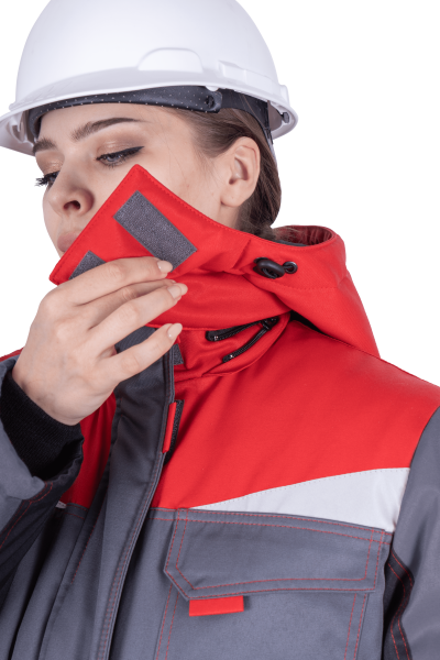 Костюм КМ-10 ЛЮКС жен. зимний 3-4 класс c БР (серый/красный)