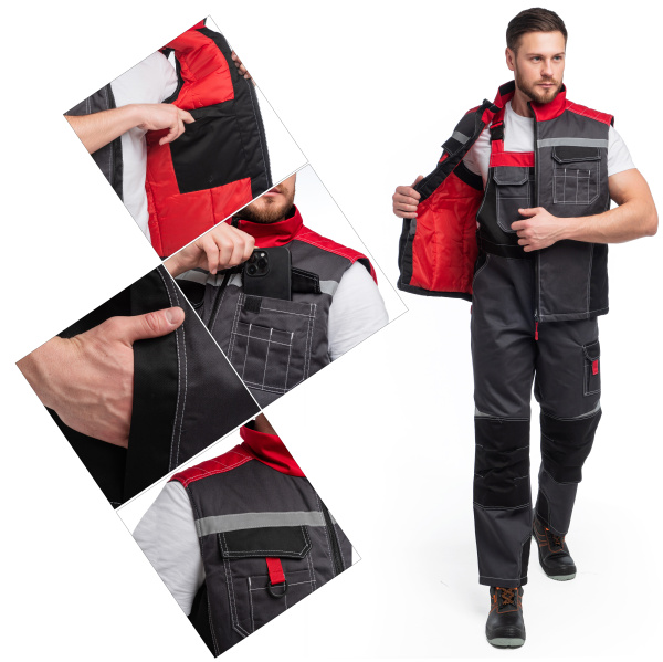 Жилет ФОРМУЛА зимний с СОП (т.серый/красный)