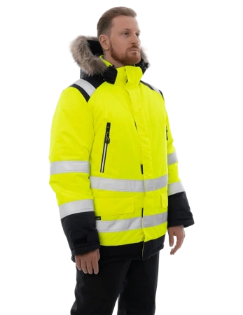 Куртка-парка BRODEKS KW 217 зимняя сигнальная c опушкой (желтый/черный)