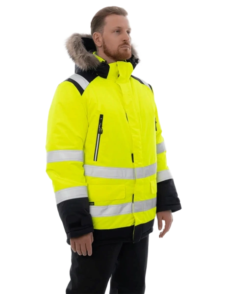 Куртка-парка BRODEKS KW 217 зимняя сигнальная c опушкой (желтый/черный)