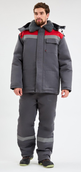 Костюм ТРУЖЕНИК-УЛЬТРА-2 СОП зимний с ПК (т.серый/красный)