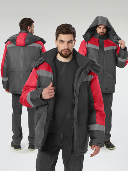 Куртка ЛИГОР СОП зимняя (т.серый/красный)