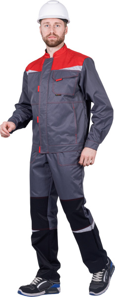 Костюм КМ-10 ЛЮКС летний с ПК (серый/красный)