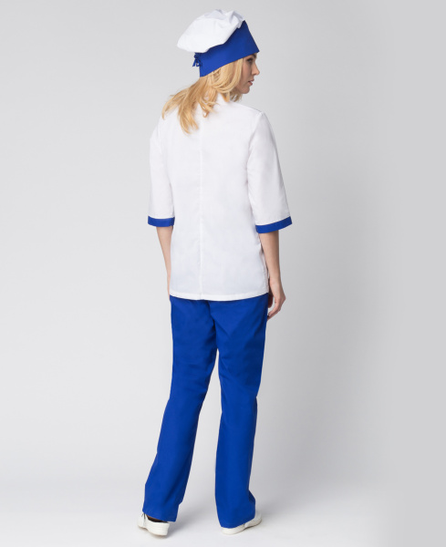 Костюм повара ГАСТРОНОМ женский (белый/васильковый)