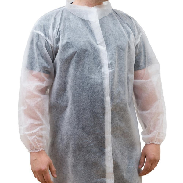 Халат одноразовый медицинский нетканый 25г/м2 липучки (белый) ОТГРУЗКА КРАТНО 10 ШТ.