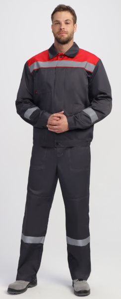 Костюм ЛИГОР-1 ПРЕМИУМ СОП К. с БР (т.серый/красный)